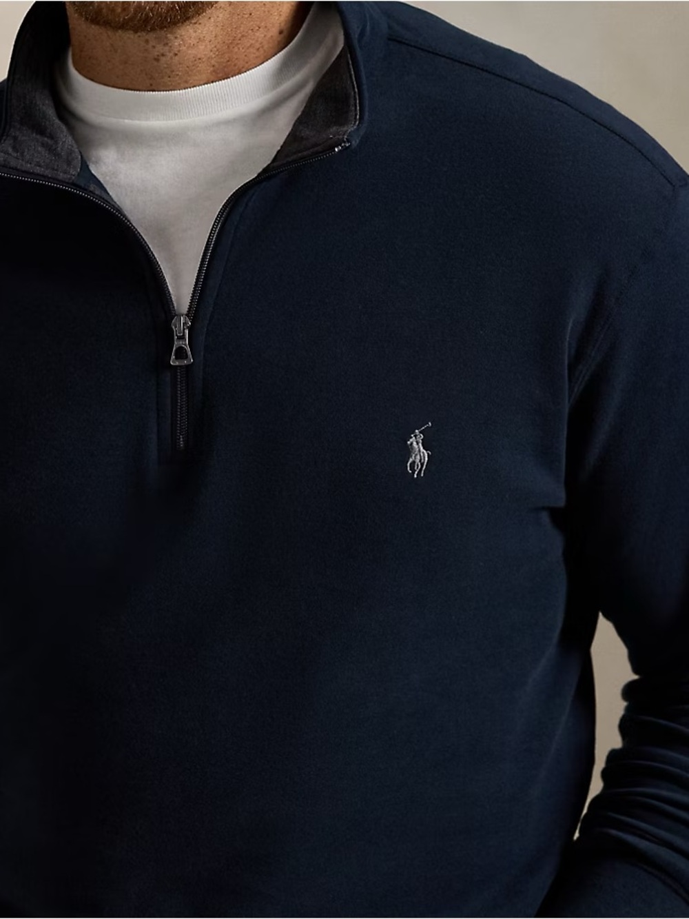 SOLD Polo Ralph Lauren Luxury Jersey Quarter-Zip Pullover Size Large Navy Blue - Picture 5 of 11